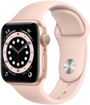 Apple Watch 6 44mm Gold Aluminum Case Pink Sport Band