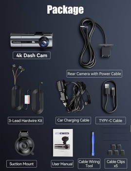 Bkxcha 3 Channel Dash Cam + Hardwire Kit